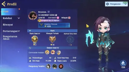 420 Newbie Diamond|26 Commander|7 Skin|5 Elite Layla,Aamon,Luo Yi,Popol & Kupa,2 Painted|1 Chessboard Elite|Check SS|MCGG748