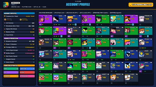 GEMS SPENT 6096 💙 12k TROPHY 💙 64 SKINS 💙 SOVEREIGN RICO 💙 SOVEREIGN BLING RICO 💙 SOVEREIGN GEM RICO 💙 GODZILLA BUZZ 💙 SQUAD BUSTER SHELLY 💙 MOLDY MIKE 💙 STELLAR SHELLY 💙 DARK ANGEL COLT 💙 SUPER RANGER BROCK RED 💙 CAT BURGLAR JESSIE 💙 47 BRAWLERS