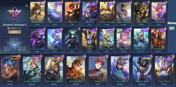 Skin 212 | Heroes 121 | Luckybox Eudora | Kof Karina | Gaara Vale | Emblems Max | Mythic #Ml399