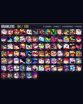 🏆 57K Trophies • 🎮 84/109 Brawlers • 🎨 197 Skins • ⭐ 12 Legendary • ⚡ 24 Hypercharged • 💪 18 Maxed P11 • 👑 10 Prestige • 💎 3 Legendary / 3 Mythic / 2 Hypercharge Skins • 🔥 Godzilla Buzz, Impie Colette, Furious Fang, Outlaw Colt m9272367773