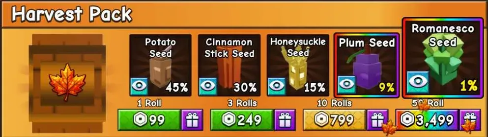 Harvest Pack - 1 Roll | 99R | Grow a Garden 2