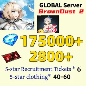 [GLOBAL]175000+ Diamonds+Beachside Angel Teresse（+5）| Single draw coupon:2800+|5-star Recruitment Tickets *6|Five-star coupons*3-5 + random 40-60 five-star clothing+ 80-160 UR weapons|[Fast delivery]BrownDust 2 Account BDust 2