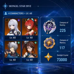 Global Lv60 | 73000 Starlight Crystals + 225 Compass of Destiny  | Total Gacha 750+ | ✅ Full Email Access