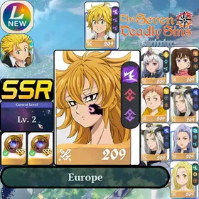 Lv2[EU] Europe | Derieri + Random1~5SSRs + Meliodas |Regular SSR Hero Selection Ticket x2 |Starter account