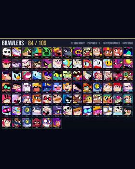 🏆 44.8K Trophies • 🎮 84/109 Brawlers • 🎨 169 Skins • ⭐ 12 Legendary • ⚡ 19 Hypercharged • 💪 29 Maxed P11 • 👑 6 Prestige • 💎 1 Legendary / 2 Mythic / 3 Hypercharge Skins • 🔥 Godzilla Buzz, Outlaw Colt, Archvillain Bea, Axl Willow m9514010808