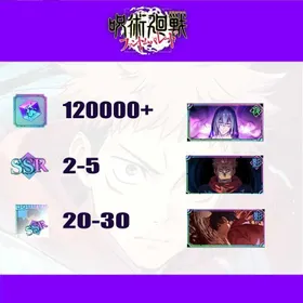 [JP] 120000+ Kaiju | (The inspiration of death) Mahito+(A Life Entrusted to Me) Yuji Itadori+(Genuine Jujutsu) Ryomen Sukuna+(Queen of Curses) Yuta Okkotsu | SSR roll 2-5 | Single Draw Scroll X470+ | SSR Recall Illustrated Book 20-30 | Passed the storyline | Fast and Safe Delivery