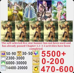 Japen server|5500+ Saint Quartz +Characters in the picture+ Call Sign 0-200 +Golden Fruit 470-600[See Picture]|Optional five stars not used + Plot has passed 3.4|Android|iOS |TLC028|Fate Grand Order