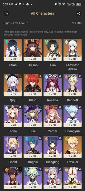 ASIA | AR 56 | C4 DILUQ YELAN HUTAO XIAO AYAKA C1 QIQI | 4-5 WEAPON 5 STAR