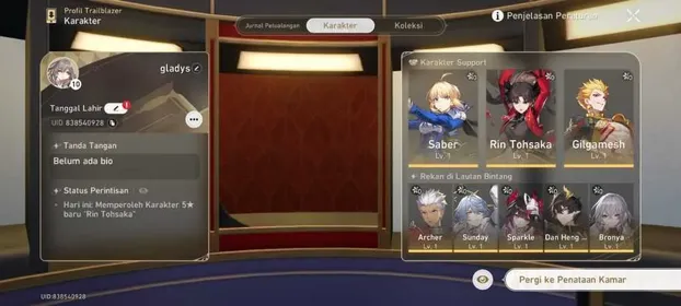 Asia | TL 10 Female | Saber + Saber Weapon + Rin Tohsaka + Sunday + Gilgamesh + Archer + Danheng PT + Sparkle + Golden Companion x3