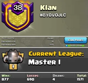 Level 38 almost 39 | Name Changed Clan | Master 1 | Name: Klan | Clan Capital 10 Max | 877-690 | Fast Delivery |