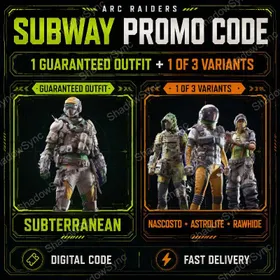 🔥 ARC Raiders Subway Skin Promo Code/Key | Subway Collab | Subterranean Outfit + 1 of 3 Variants | Nascosto Astrolite Rawhide | PC PS5 Xbox X|S