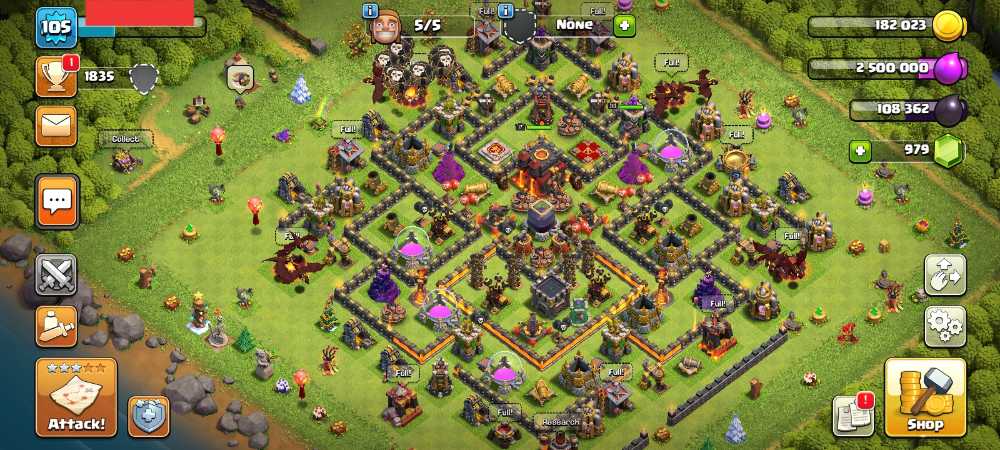 Townhall 10 Level 105 King 17 Queen 33 Gems 979 Account is 100% safe.
