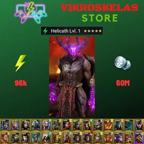 Starter acc with Helicath : 96k energy / 60 mln coins / Lady Kimi, Drexthar, Arix, Ninja + 21 Login Legendaries / Venomage