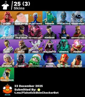 [PC/PSN/XBOX] 25 Skins | Valeria | Peter Griffin | Galaxy Scout | Snake | Frozen Raven | 200 VB | FN38