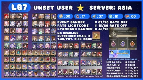 [ASIA LB7] TL70 Himeko Nova + E1 Hysilens + Evanescia + SW999 + Archer + The Herta + E1 Acheron + Jingyuan Account