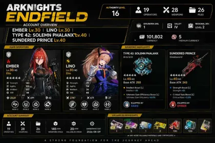 Level 16 | Ember Lv.30 | Lino Lv.30 | Type 42: Solemn Phalanx Lv.40 | Sundered Prince Lv.40