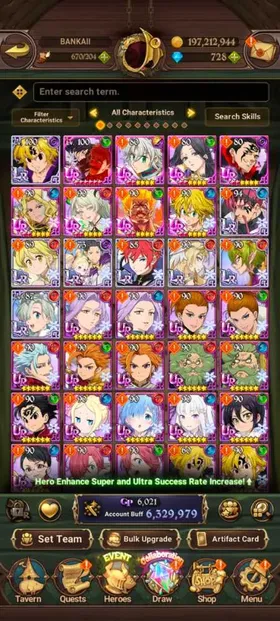 Global, 850💎6,3 Million buff, 8LR + 9UR +12 collab chars : Full collab Gachiakuta + 6 chars Collab Rezero + 2 Collab Fire Force, UR : Newest UR Meliodas LR + MerlinEscanor + Tristan + Skuld + Oppressor Demon King + Thor + Sabunak + Escanor + King Demon Meliodas, Story only at chapter 6 + side story all fresh