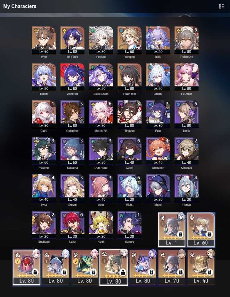 Instant Delivery Asia TL 70 21x 5⭐ Acheron, Feixiao+LC, Jingliu+LC