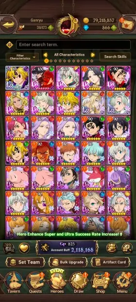 Global, 866💎Newest UR Meli 6/6,  2,1 Million buff, 3LR + 8UR, have newest UR Meliodas 6/6 + UR Selector + Special Reward Box + 7th Spring Box, Story only at chapter 6 + side story all fresh