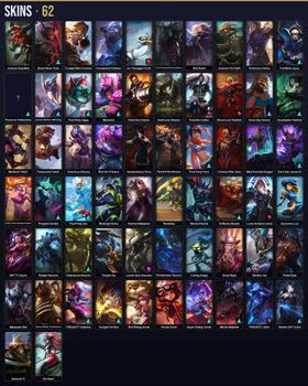 🌍 LAN ⭐ Unranked 🎨 62 Skins 🏆 144 Champions 💙 5K BE 📈 Level 191 🔥 Riot Kayle 🏅 2 Victorious 🏅 Riot Girl Tristana 💎 1 Mythic 💎 6 Legendary 🔹 Lancer Zero Hecarim 🔹 Ice Toboggan Corki 🔹 Pulsefire Caitlyn 🔹 Blood Lord Vladimir 🔹 PROJECT: Ashe m9852468211
