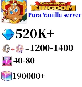 Pura Vanilla server|520K+ Crystals | 1200～1400 Cookie Cutters+20K chocolate + 850 Pet Gacha Pulls + 7–8 Ancient / Legendary / Epic Cookies|Beast's Heritage Selection Chest is not used|Ancient Cookie Selection Chest|Legendary Cookie Selection Chest | Plot progress 1-3] iOS/Android Cookie Run: Kingdom