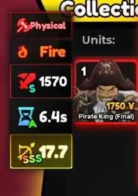 Pirate king (final) I roger I good stats I anime adventures I AA I (fast delivery)