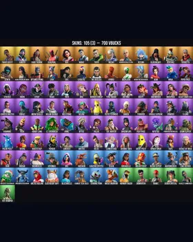 105 Skins Travis Scott ⭐️ Deadpool ⭐️ Meowscles ⭐️ Peely ⭐️ Midas ⭐️ Backlash ⭐️ Scarlet Commander ⭐️ Skye ⭐️ Shadow Ops ⭐️ Catalyst ⭐️ Stray ⭐️ Helsie ⭐️ Veronika ⭐️ Purradise Meowscles ⭐️ The Ageless ⭐️ Jennifer Walters ⭐️ Harley Hitter m246888304