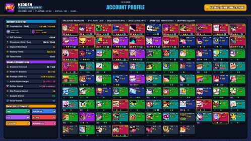 GEMS SPENT 16507 💙 43k TROPHY 💙 163 SKINS 💙 GODZILLA BUZZ 💙 KIZU KENJI 💙 RADIANT MECHA LEON 💙 ANTIVIRUS 8-BIT 💙 SURGE LIGHTYEAR 💙 VOID AMBER 💙 WINDSTOCK GRAY 💙 SQUAD BUSTER SHELLY 💙 POOP SPIKE 💙 TECH TARA 💙 TICKOYAKI 💙 GAMER BIBI 💙 96 BRAWLERS 💙 22 MAX