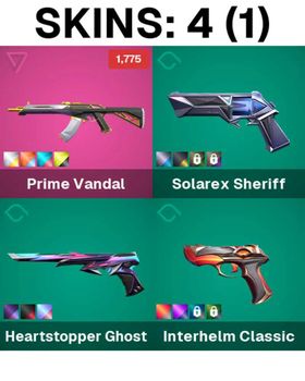 AP | 4 Skins | Current Silver | Prime Vandal | Solarex Sheriff | Heartstopper Ghost | Interhelm Classic | Snowbro Buddy | EP1: Bronze Buddy | EP7: Platinum Buddy | EP8: Gold Buddy