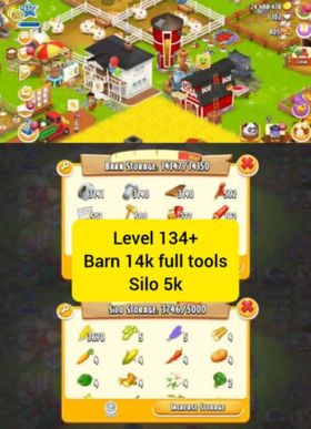 Hay Day Level 137 Account | 📦 14K Barn Tools | 🌾 5K Silo | 🪙 24M Coins | 💎 1,102