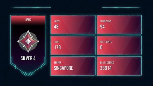 🥑 SG 🥑 48 SKINS 🥑 SILVER 4 🥑 94 CHAMPIONS 🥑 178 LEVEL 🥑 INSTANT DELIVERY 🥑 FULL ACCESS 🥑 FP97L 🥑