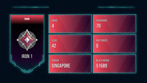 🥑 SG 🥑 4 SKINS 🥑 IRON 1 🥑 70 CHAMPIONS 🥑 42 LEVEL 🥑 INSTANT DELIVERY 🥑 FULL ACCESS 🥑 FT5xj 🥑