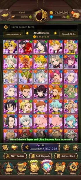 Global, 308💎Rudo 6/6 + Zanka 4/6 + new Meliodas 3/6, 3,2 Million buff, 6LR + 8UR + Full collab Gachiakuta, UR : Newest UR Meliodas LR 3/6 + MerlinEscanor + Skuld + Lancelot + Thor + Sabunak + Escanor + King Demon Meliodas , Story only at chapter 13