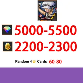 Global|IOS/Only|5000-5500RD|2200-2300GF|Trafalgar D. Water Law+60-80Random 4-Star Characters|100% Safe Account|