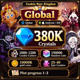 Global | 380K Crystals, 1000～1200 Cookie Cutters, 190000 Rainbow Cube, 10000K gold coins, Dark Enchantress Cookie, Silent Salt Cookie, Beast's Heritage Selection Chest is not used, Ancient Cookie Selection Chest, Legendary Cookie Selection Chest, random 25-40 Epic Cookies