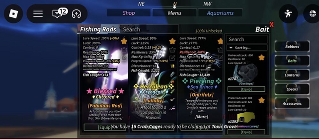 Account With 100% Rods Unlock ( Masterline , Fabulous , Lullaby , Onirifalx, Verdant Oath, Midas rod, merlin staff, God Breaker , Noiseform)