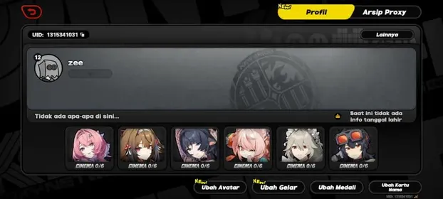 Asia | LV 12 Female | Remielle + Ye Shunguang + Zhao + Jane Doe with Skin + Jane Doe Weapon + Selector Agen S + W-Engine ( OFF ) | #Y1