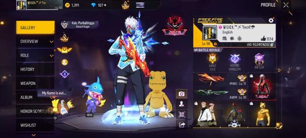 F577✨LV 58✨PRIME 5✨2 EVO✨M4A1 INFERNAL DRACO LV.6✨AUG BLAZING LV.4✨198 COSTUME✨123 BUNDLE✨249 WEAPON✨AWM BAMBOO✨FIST SPLIT✨MP5 CROWNED GLORY✨LOGIN GOOGLE✨SAFE ACCOUNT
