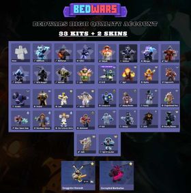 [ BedWars ] 2,064 Wins + 6,261 Kills + Lvl 44 | 33 Kits + 2 Skins [ Jack + Conqueror ] | 16 Lobby Gadgets + 17 Kill Effects | Verified Account | Check pictures for more information.