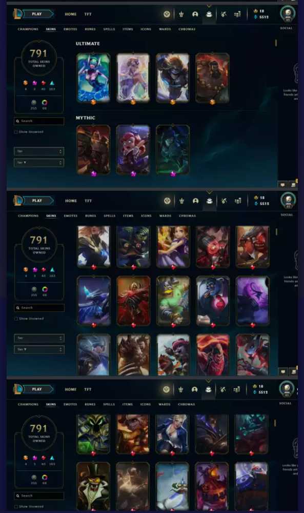 NA ] RARE Almost All Champions 800 Skins PAX JAX Dreadnova Darius