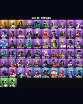 62 Skins Backlash ⭐️ Caper ⭐️ Snoop Dogg ⭐️ Hades ⭐️ Korra ⭐️ Cerberus ⭐️ The Machinist ⭐️ Cat Holloway ⭐️ Gummy Fishstick ⭐️ Demogorgon ⭐️ Slayer Juice WRLD ⭐️ Godzilla Evolved ⭐️ Toy Trooper ⭐️ Zeus ⭐️ Carter Wu ⭐️ Peabody ⭐️ Emma Frost m9095004327