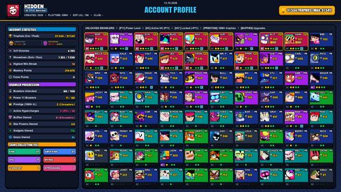 GEMS SPENT 8025 💙 38k TROPHY 💙 95 SKINS 💙 BELLE GOLDHAND 💙 SOVEREIGN BLING RICO 💙 GODZILLA BUZZ 💙 NIGHT MECHA CROW 💙 SQUAD BUSTER SHELLY 💙 SUPER RANGER BROCK RED 💙 LOADED RICO 💙 DRAGON KNIGHT JESSIE 💙 DYNASTY MIKE 💙 ROGUE MORTIS 💙 80 BRAWLERS 💙 11 MAX