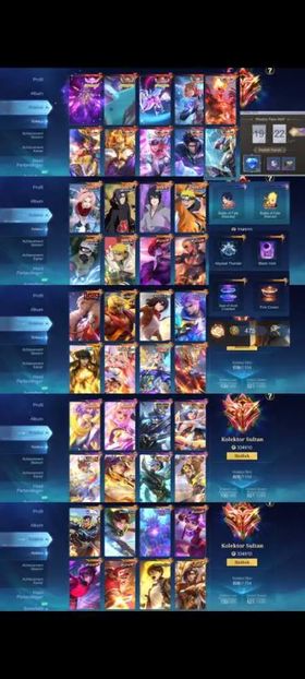 606 Skins. World Collector. 10 Legend. 6 Collector. 6 Naruto collab skins. Loading effect Naruto and Sasuke. Chou Street Fighter. Chou KOF. Chou Libra. 2 AOT