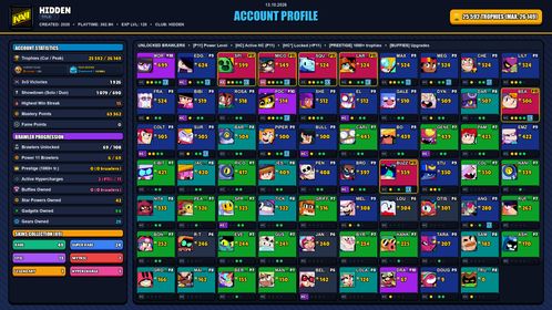 GEMS SPENT 6251 💙 26k TROPHY 💙 89 SKINS 💙 GODZILLA BUZZ 💙 SURGE LIGHTYEAR 💙 SQUAD BUSTER SHELLY 💙 STELLAR SHELLY 💙 DARK ANGEL COLT 💙 ROBO SPIKE 💙 CLASSIC DYNAMIKE 💙 DYNASTY MIKE 💙 EL DRAGÓN VERDOSO 💙 ROGUE MORTIS 💙 CCTV POCO 💙 69 BRAWLERS 💙 6 MAX