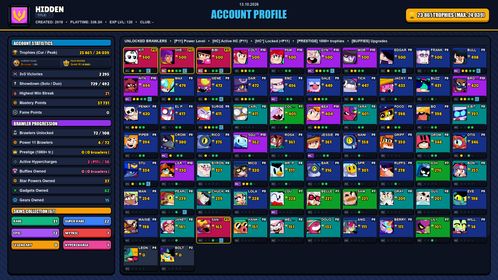 GEMS SPENT 5123 💙 24k TROPHY 💙 67 SKINS 💙 GODZILLA BUZZ 💙 SQUAD BUSTER SHELLY 💙 DARK ANGEL COLT 💙 LION BULL 💙 SUPER RANGER BROCK PINK 💙 CLASSIC DYNAMIKE 💙 CROWBONE 💙 MEGA BOX DARRYL 💙 OMEGA BOX DARRYL 💙 CURSED PIRATE BIBI 💙 RICOCHET 💙 72 BRAWLERS 💙 4 MAX