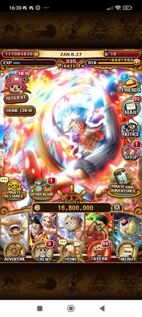 [Android/IOS] Level 335, Bounty 16,8M | 15 Super Sugo | EVOLVED Gear 5 Nika+Rainbow, Anniv Gear5, Luffy Yamato+Rainbow, Q Roger Oden+Rainbow #95