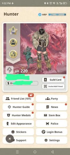 MHN6 – HR 220 High-End Account | 52 Grade 10/Max Weapons, 100 Weapon Refinements & 2M+ Zenny