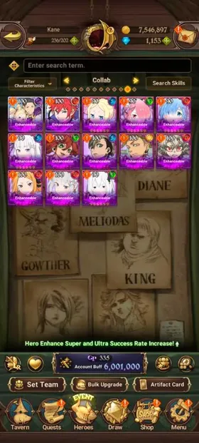 Global, 1.153💎6 Million buff, 8LR + 9UR + 13 collab chars : Full 9 Rezero chars + Full Gachiakuta, have Newest UR Meliodas LR, Story only at chapter 14