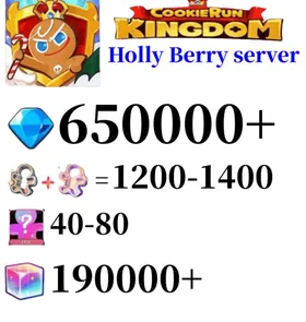 【Holly Berry server】Around 630,000-650000 Crystals | 1200-1400 Cookie Cutters | random 40-80 Epic Cookies|180000-210000 Rainbow Cube+20K chocolate + 850 Pet Gacha Pulls + 10–12 Ancient / Legendary / Epic Cookies|Beast's Heritage Selection Chest is not used|Ancient Cookie Selection Chest|Legendary Cookie Selection Chest | Plot progress 1-3] iOS/Android Cookie Run: Kingdom