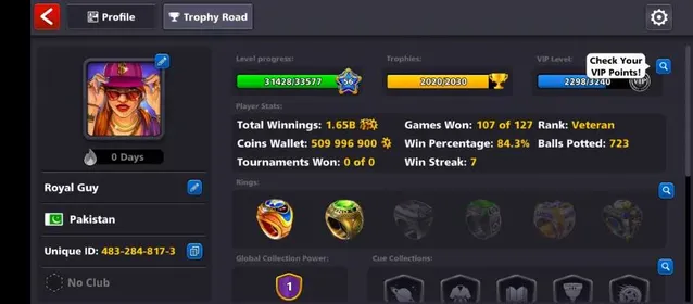 🎱 500M Coins | Level 56 | 84 Cash 💵 | Royal Guy|  Multimillionaire Cue ✅ | Gmail Login |For iOS I will link your facebook with Google play account